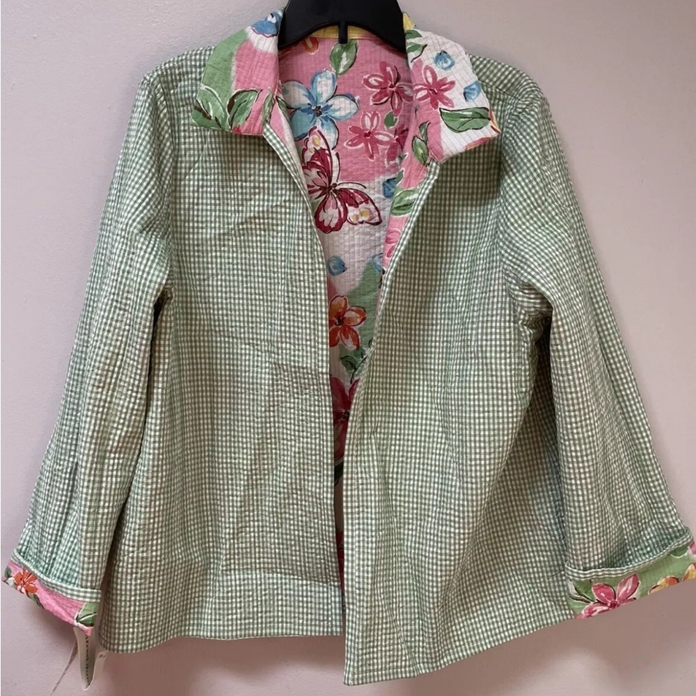Alfred Dunner Women’s Jacket Blazer 16 Reversible Open Quilted Floral Checked - Picture 7 of 7